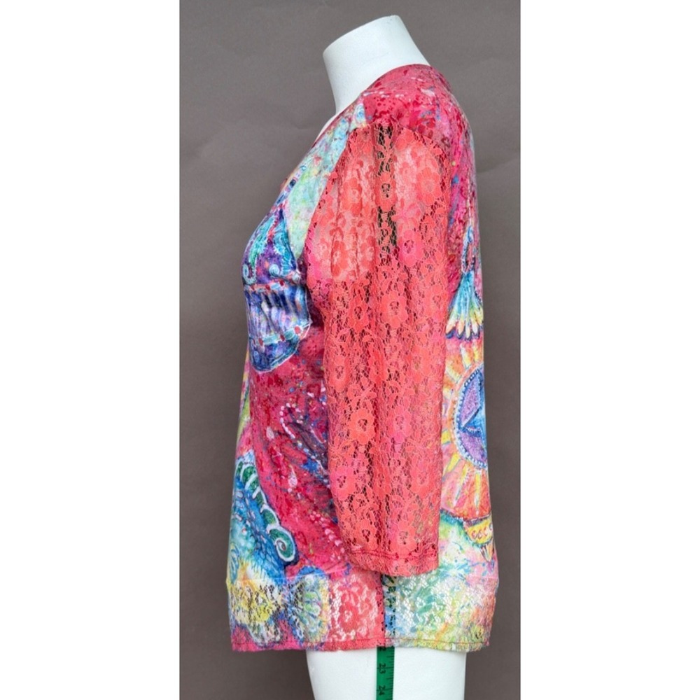 Leoma Lovegrove Top Womans Medium Ocean Christmas Beachy Coastal Asymmetrical - Picture 6 of 14